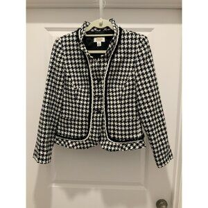 Talbots Jacket Size 4 Women's Houndstooth Short Black Round Pearl Buttons Trim